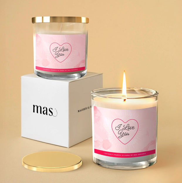 I love you labeled candle for valentine's day