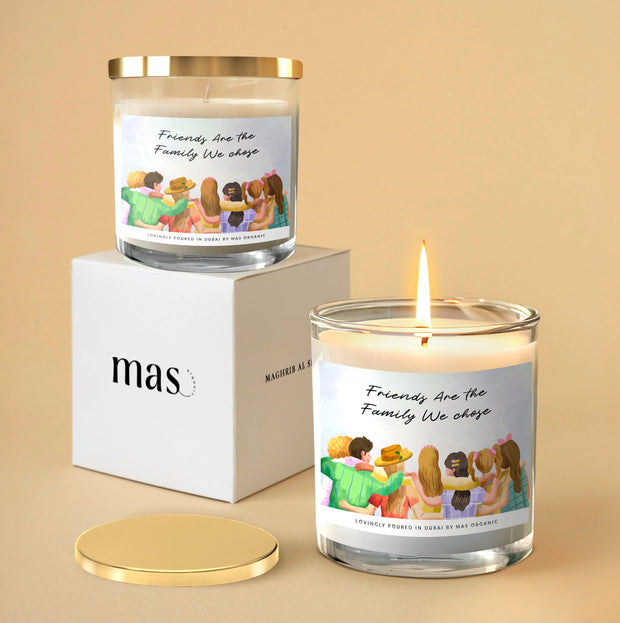 Scented candle with Friendship Day label