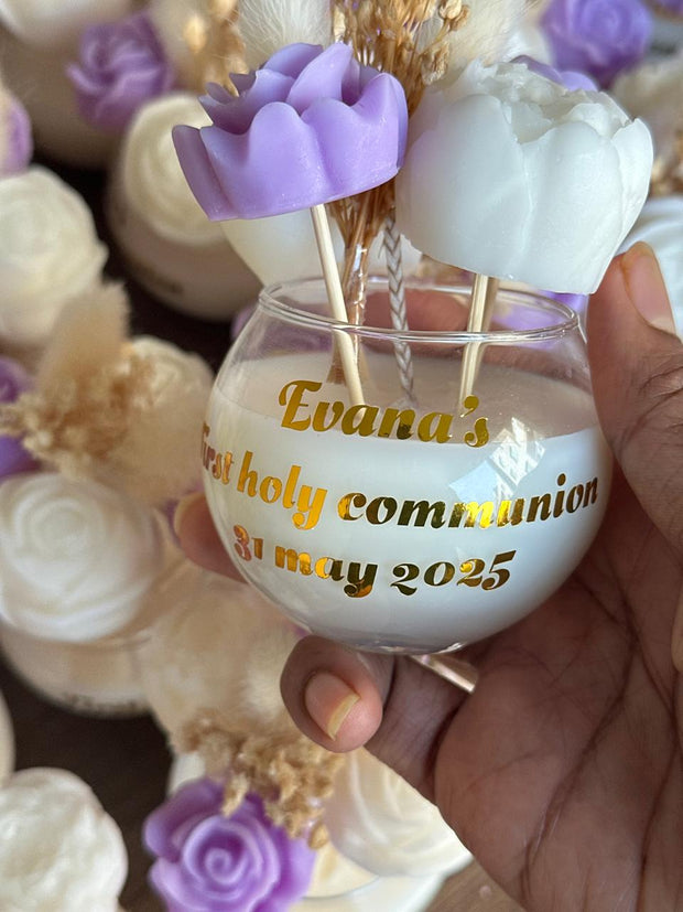 customised candles for mini flower bouquet