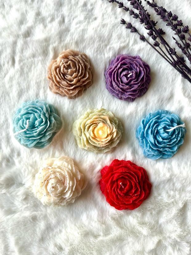 multi coloured peony flower candle